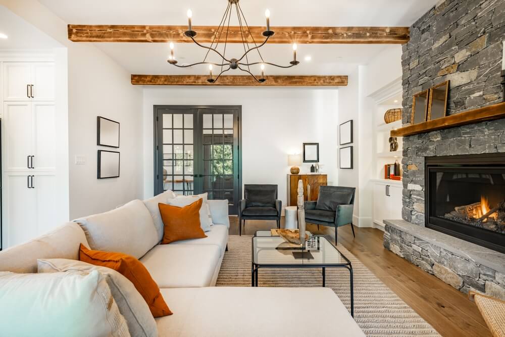 Furnished living room before Art Deco AI redesign